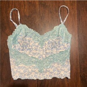 Tiger Mist Blue Floral Lace Cami Crop Top